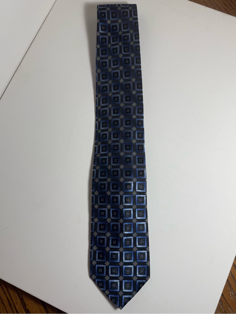 Vintage Handmade Pierre Cardin Square Pattern Tie 100% Polyester Blue EUC